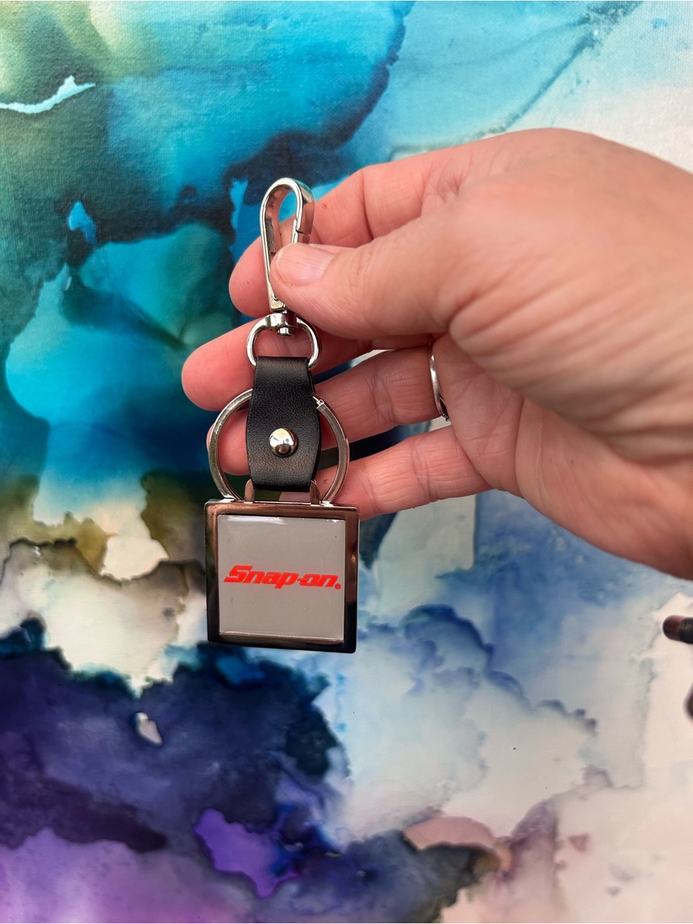 Snap-on Logo Keychain in Silver and Black with Red Logo